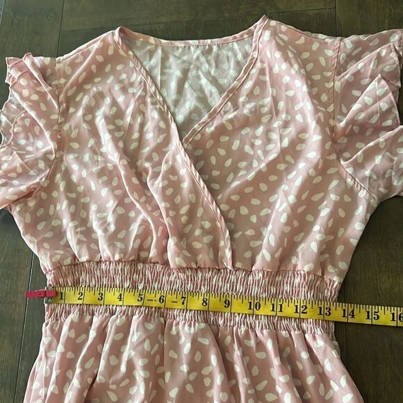 New Allover Print Ruffle Trim Shirred Waist Boho Dress - Picture 8 of 10